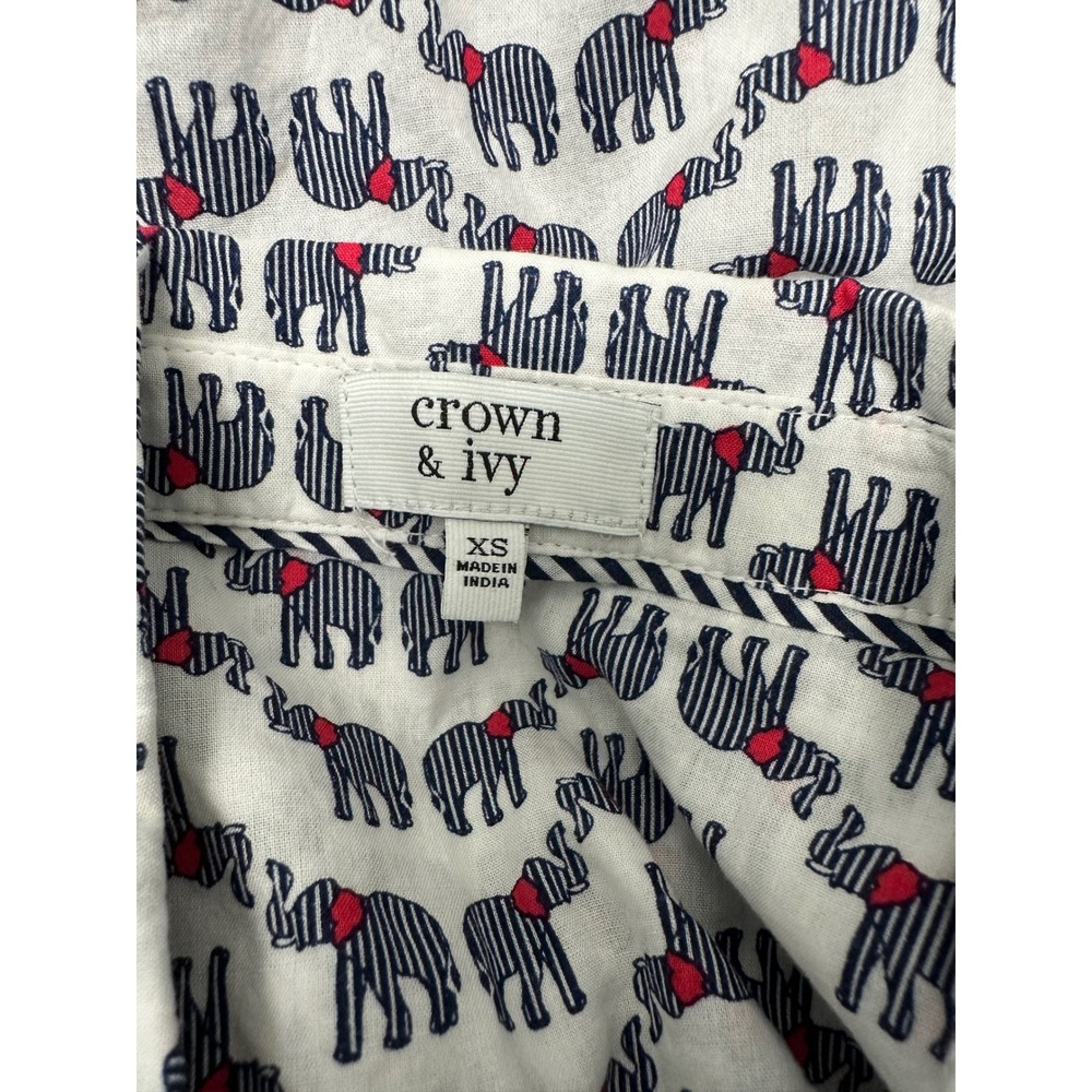 Women's Crown & Ivy Red Navy White All Over Print Elephant Long Sleeve XS - Picture 4 of 5